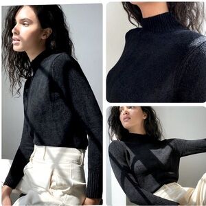 Wilfred Aritzia Corteta Chenille Sweater Black Top Mock Neck Size XS